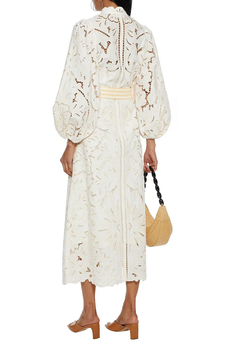 Zimmermann Empire Belted Broderie Anglaise Linen Midi Dress Ivory Size 0 / AU 8 - Image 2