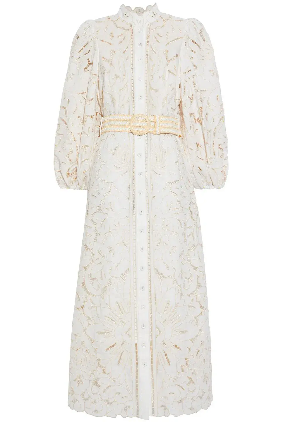 Zimmermann Empire Belted Broderie Anglaise Linen Midi Dress Ivory Size 0 / AU 8 - Image 3