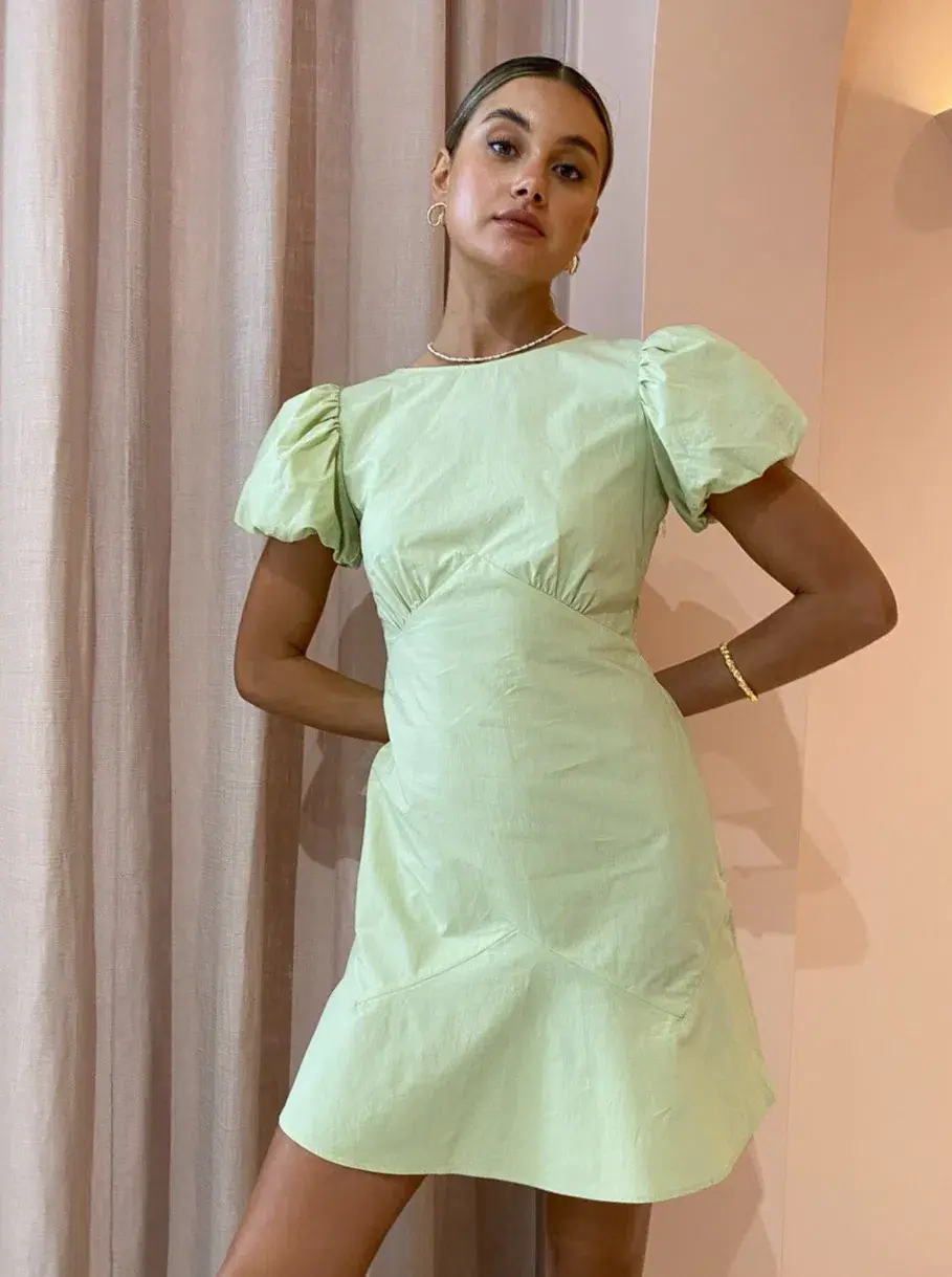Sir the Label Mason Panelled Mini Dress in Pistachio Green Size 8 for rent on The Volte - main image