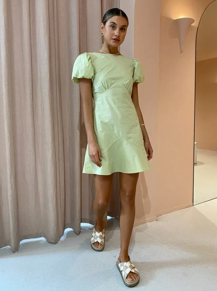 Sir the Label Mason Panelled Mini Dress in Pistachio Green Size 8 for rent on The Volte - main image