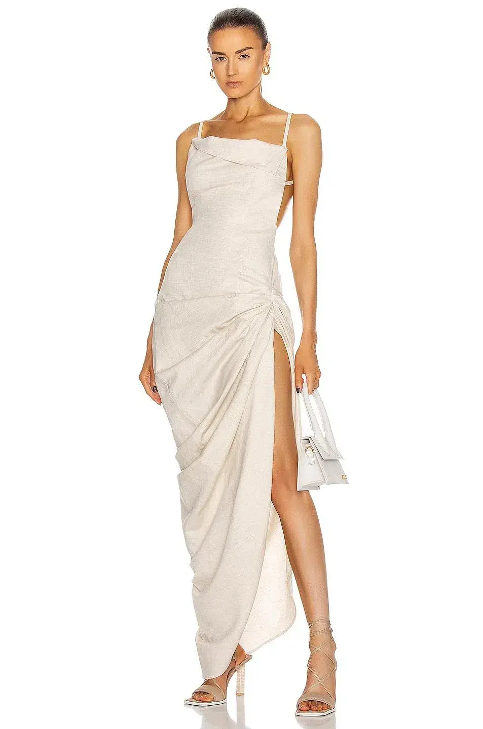 Jacquemus La Robe Saudade Asymmetrical Dress in Neutral Beige Size 36 - Image 1