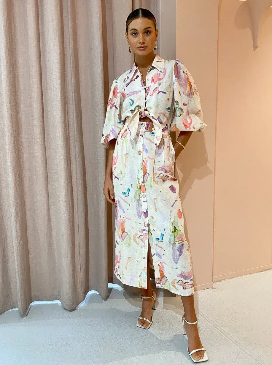 Alemais Annie Shirt Dress in Rose Print Size 14 - Image 1