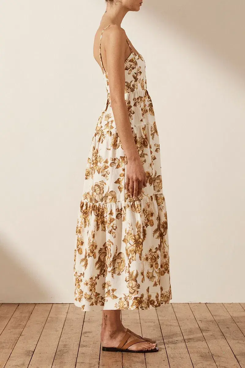 Shona Joy Bella Linen Corded Tiered Midi Dress Print Size 10 - Image 4