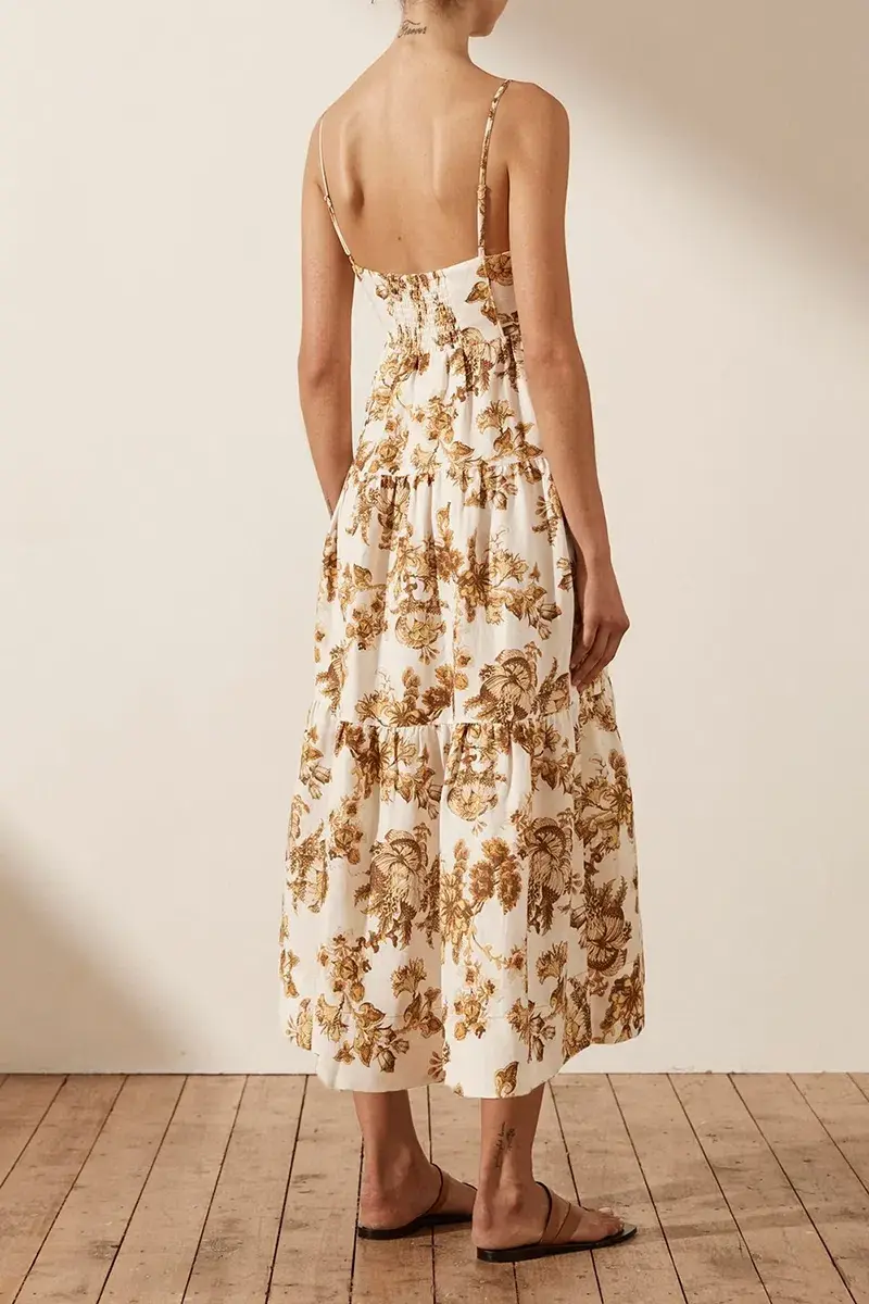 Shona Joy Bella Linen Corded Tiered Midi Dress Print Size 10 - Image 2