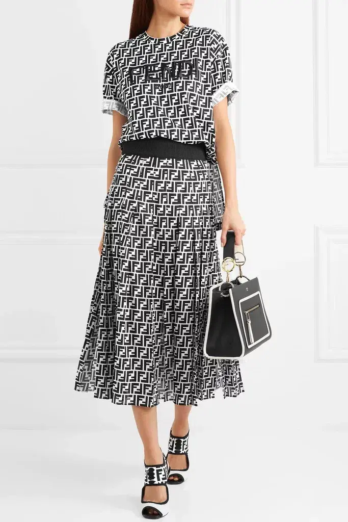 Fendi Silk Georgette Midi Skirt Print Size 8  - Image 1