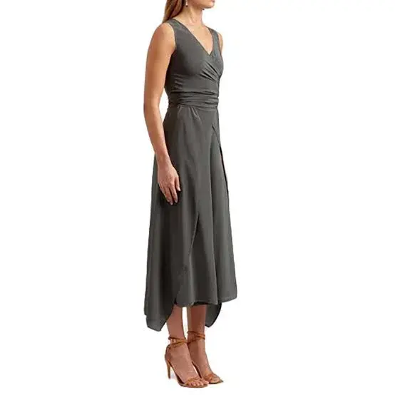 Scanlan Theodore Silk Wrap Jumpsuit Khaki Green Size 8  - Image 3