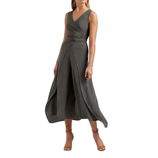 Scanlan Theodore Silk Wrap Jumpsuit Khaki Green Size 8  - Image 1