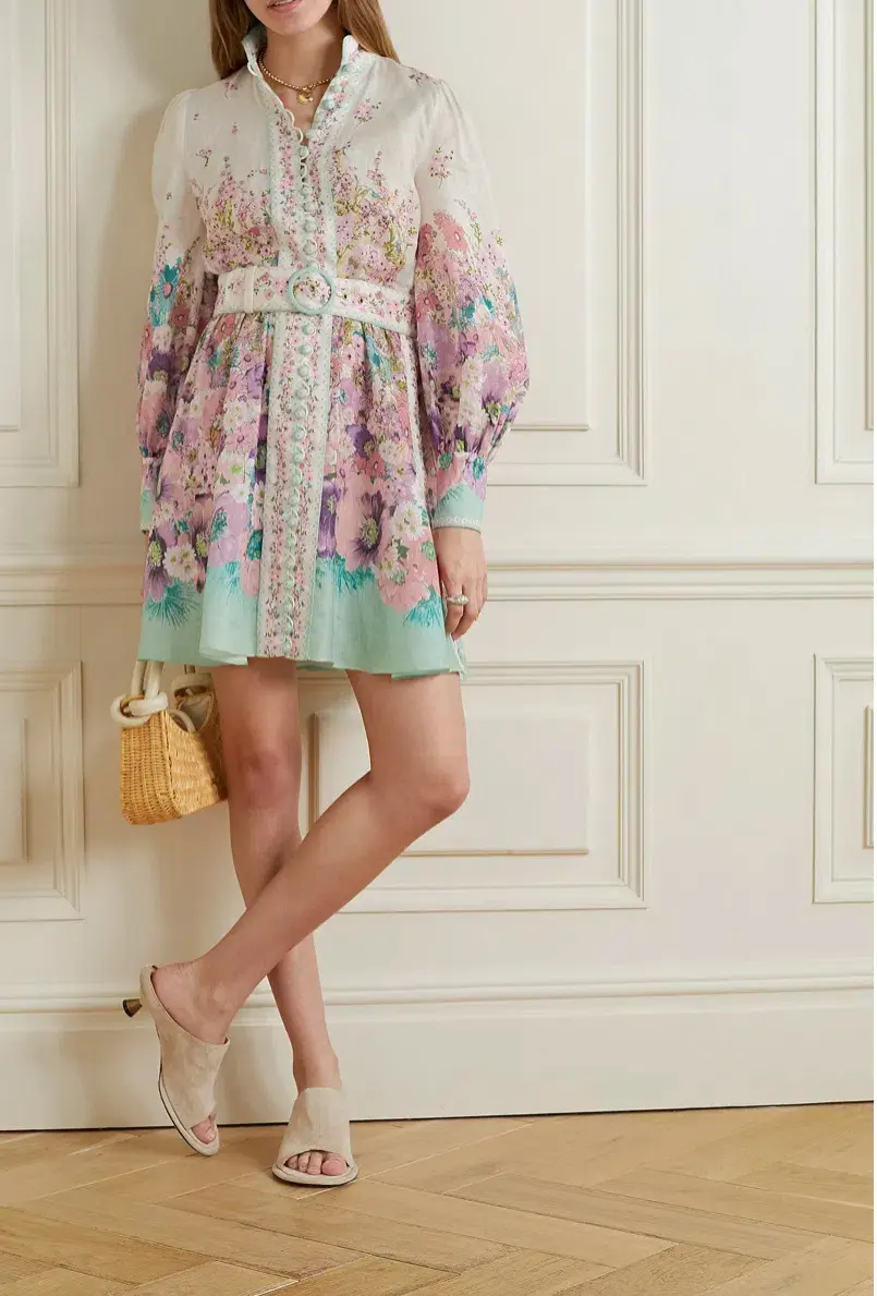 Zimmermann Jude Buttoned Mini Dress in Aqua Gradient Floral Print Size 2/ AU 12 - Image 5