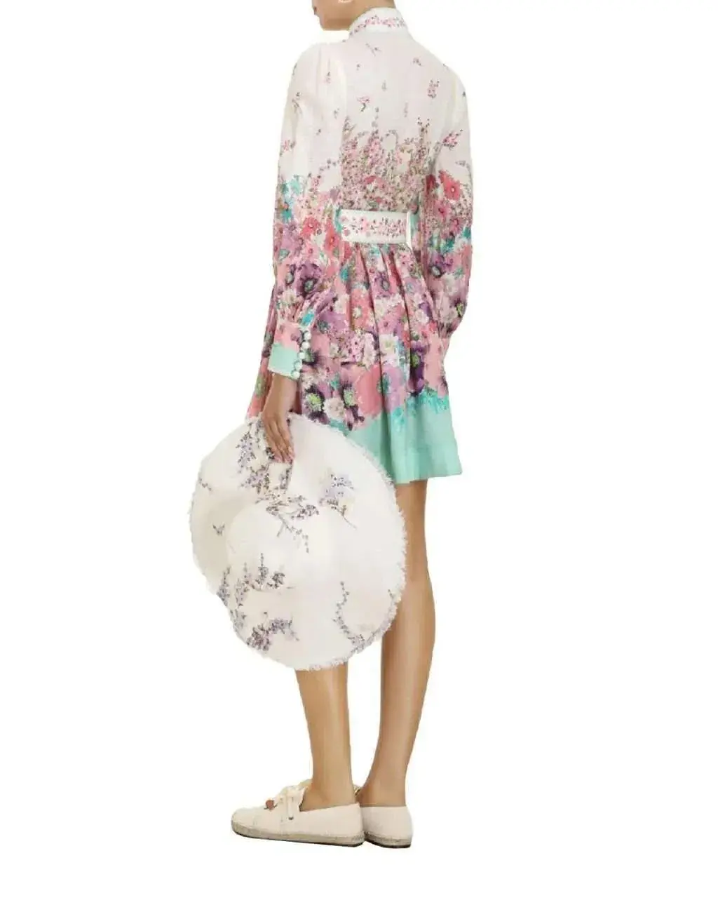 Zimmermann Jude Buttoned Mini Dress in Aqua Gradient Floral Print Size 2/ AU 12 - Image 7