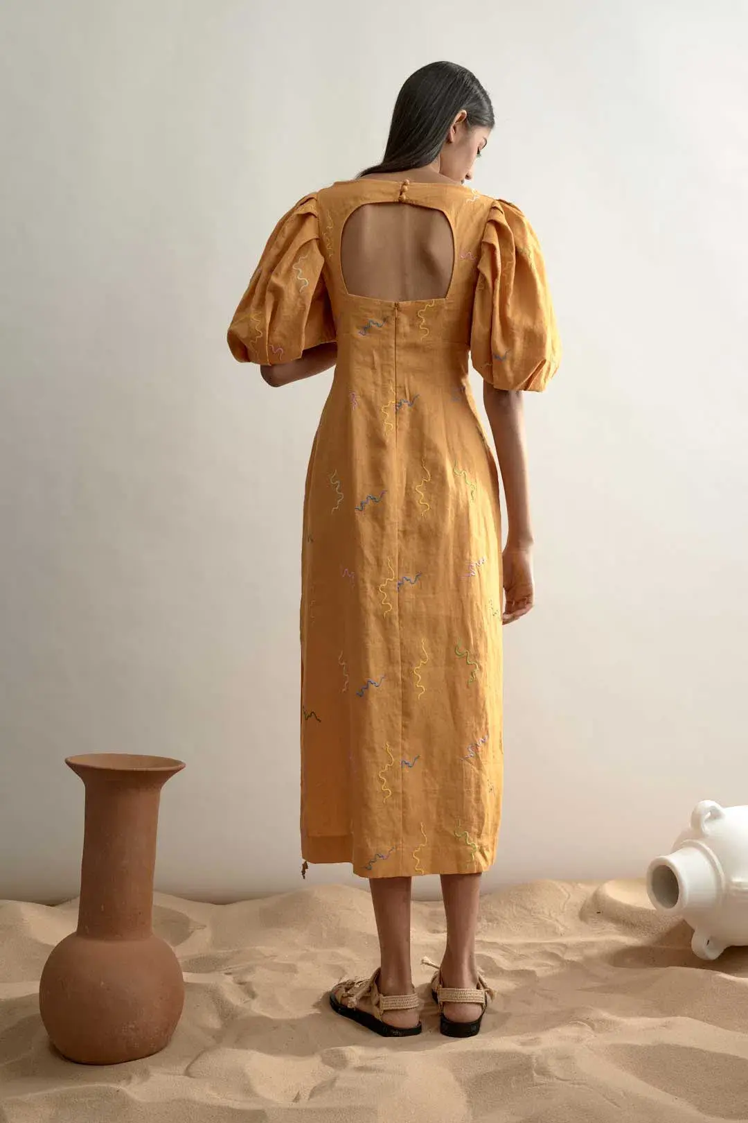 Alemais Sundance Midi Dress Yellow Print Size 6 - Image 3