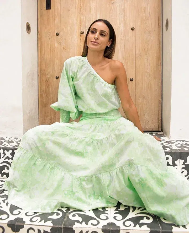 SWF Boutique One Shouldered Crop and Layered Skirt Set Force Green Size 8 - Image 2