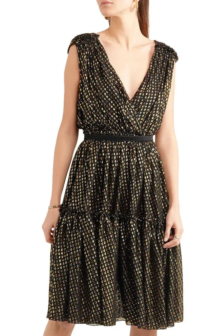 Stella McCartney Belted Fil Coupé Silk Blend Dress Metallic Size 8 - Image 2