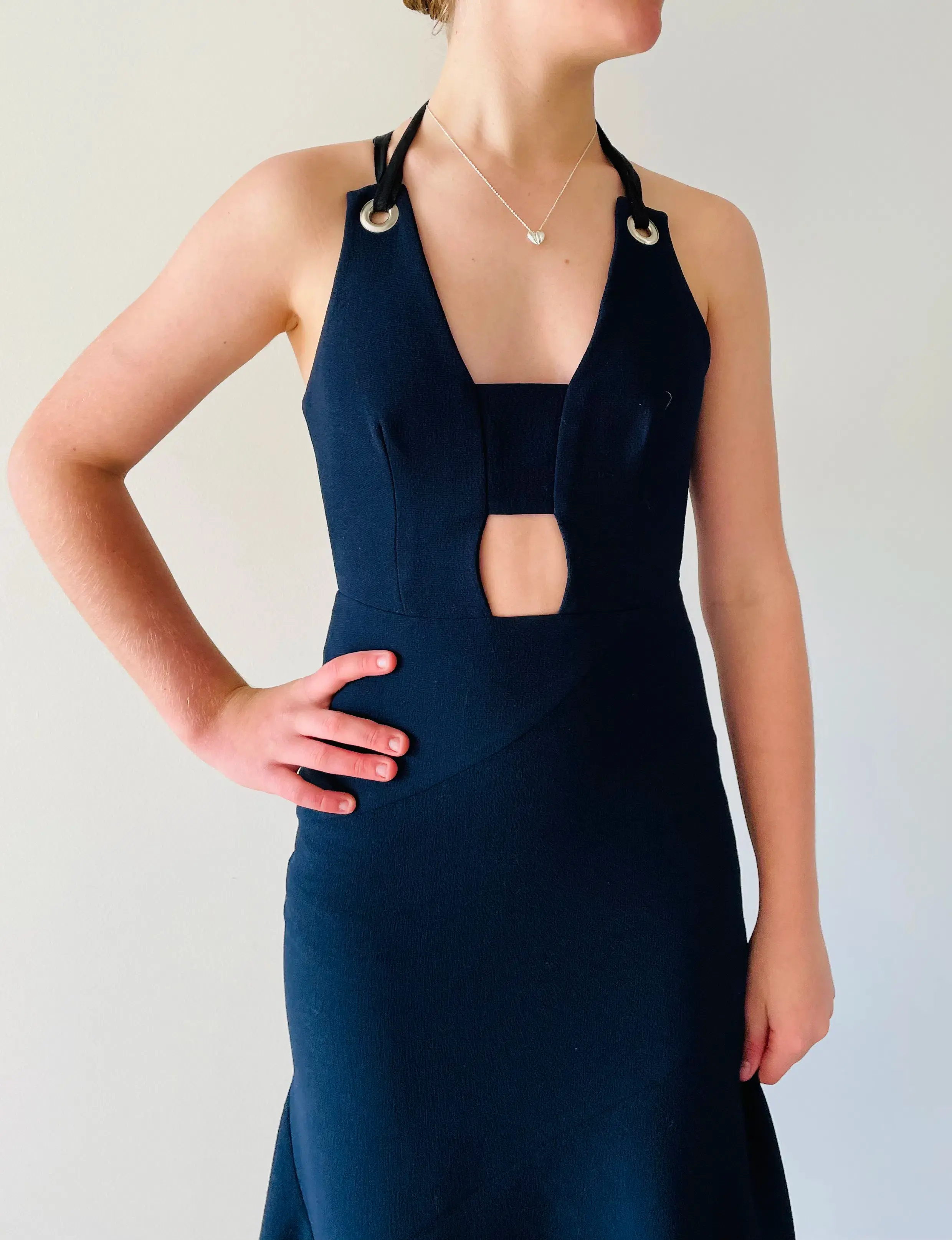 Rebecca Vallance Halter Cut Out Midi Dress Navy Size 6 - Image 2
