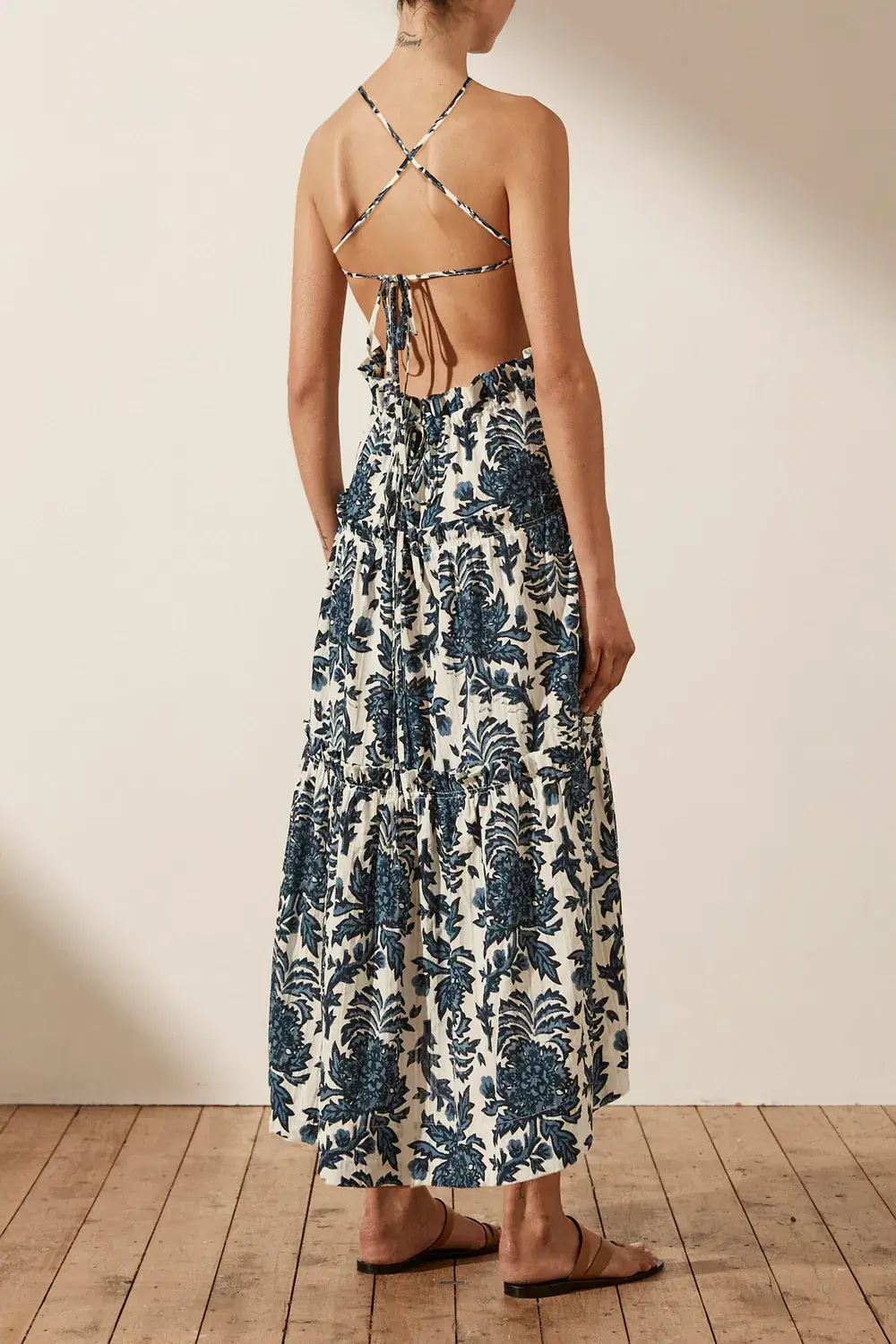 Shona Joy Diana Shirred Backless Midi Dress Print Size 10 - Image 2