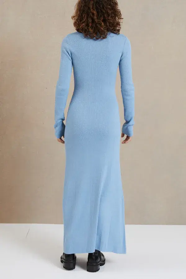 Bec & Bridge Freya Long Sleeve Knit Maxi Dress Sky Blue Size 6 - Image 3