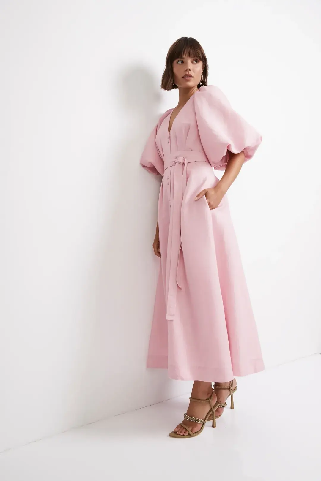 Aje Evermore Midi Dress Rose Pink Size 8  for rent on The Volte - main image