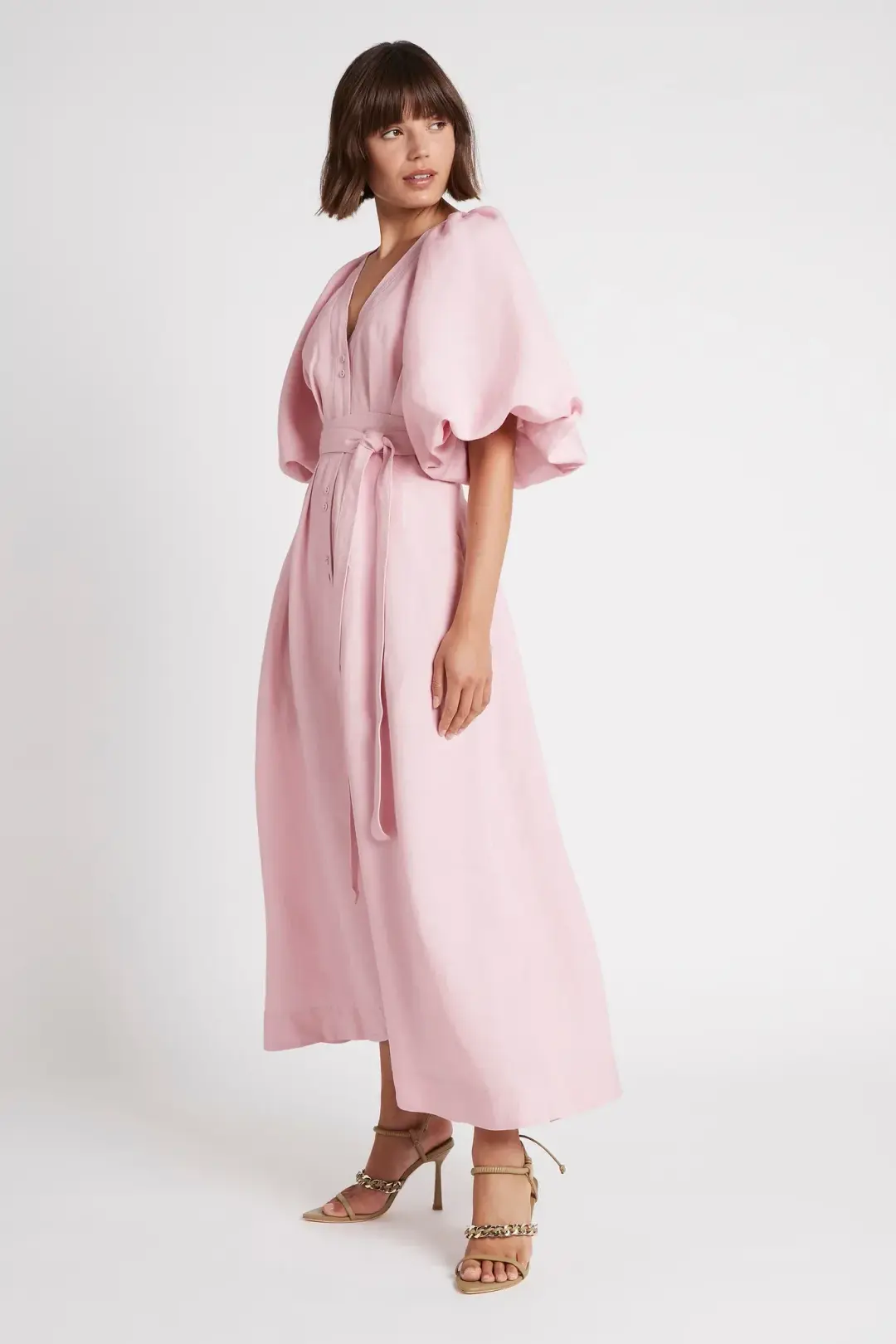 Aje Evermore Midi Dress Rose Pink Size 8  for rent on The Volte - main image