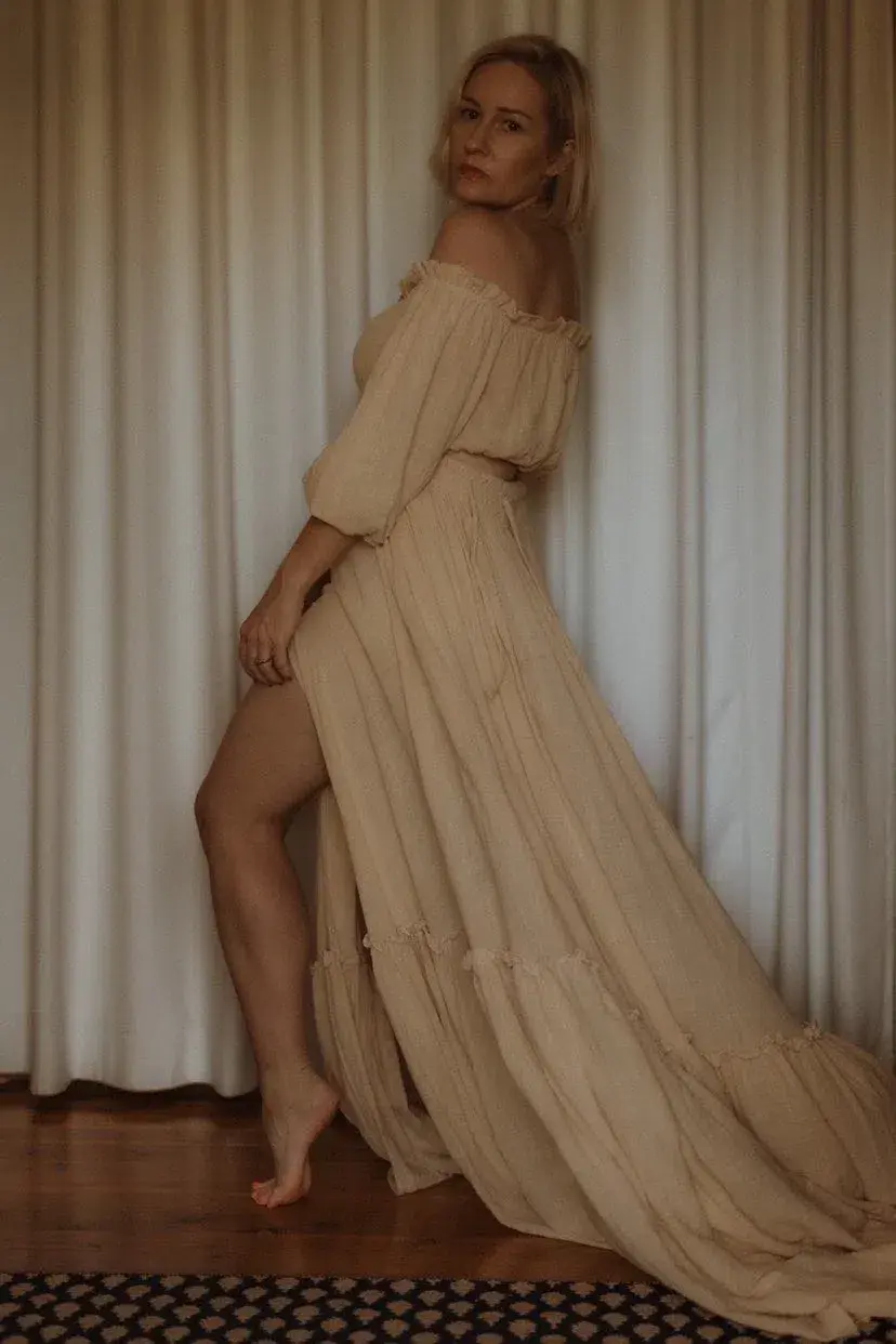 We Are Reclamation There Is Nothing Quite Like You Two Piece Maternity Gown Dark Ivory One Size  for rent on The Volte - main image