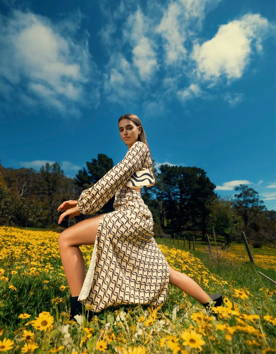 The Wolf Gang Marrakesh Cut Out Dress Black Wave Print Size 8 for rent on The Volte - main image