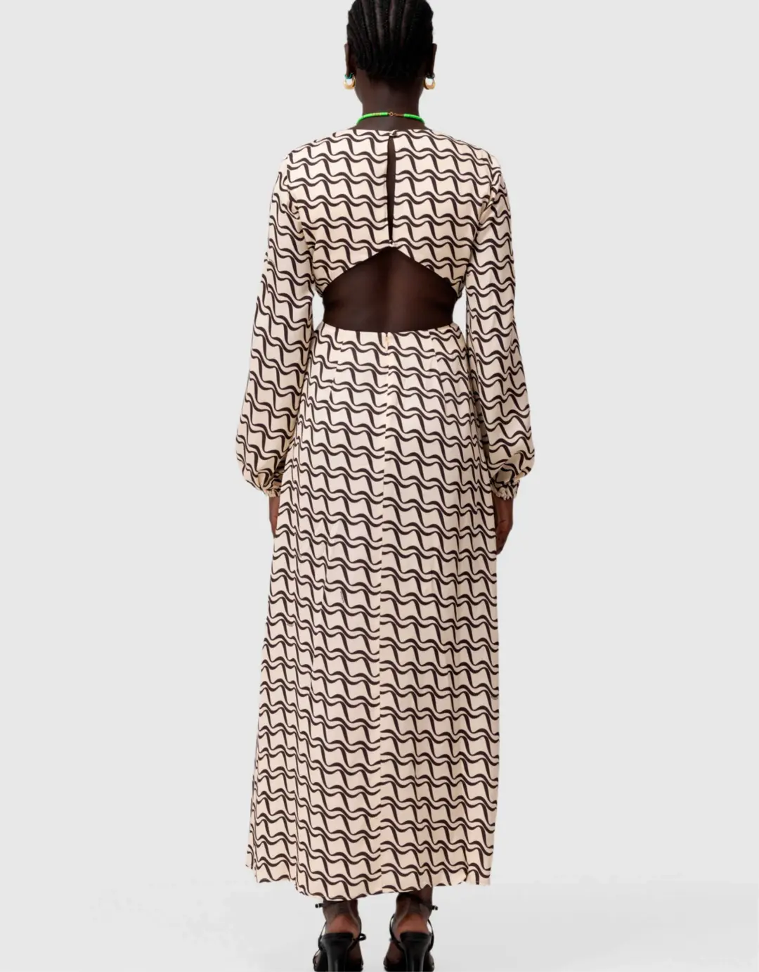 The Wolf Gang Marrakesh Cut Out Dress Black Wave Print Size 10 for rent on The Volte - main image