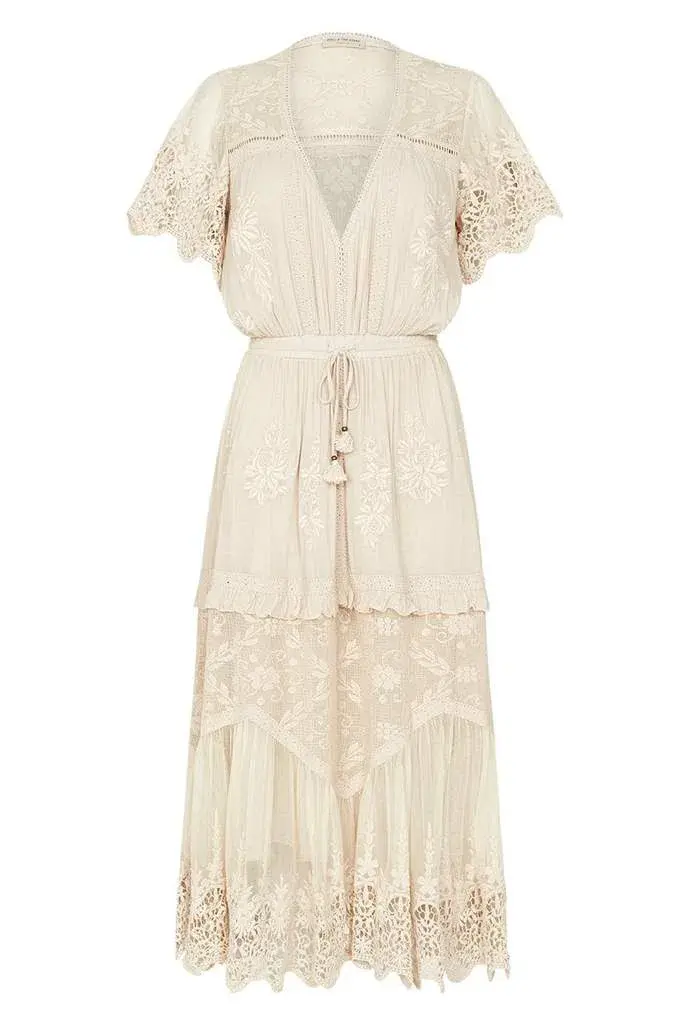 Spell & The Gypsy Maggie Embroidered Midi Dress Cream Size XS - Image 3