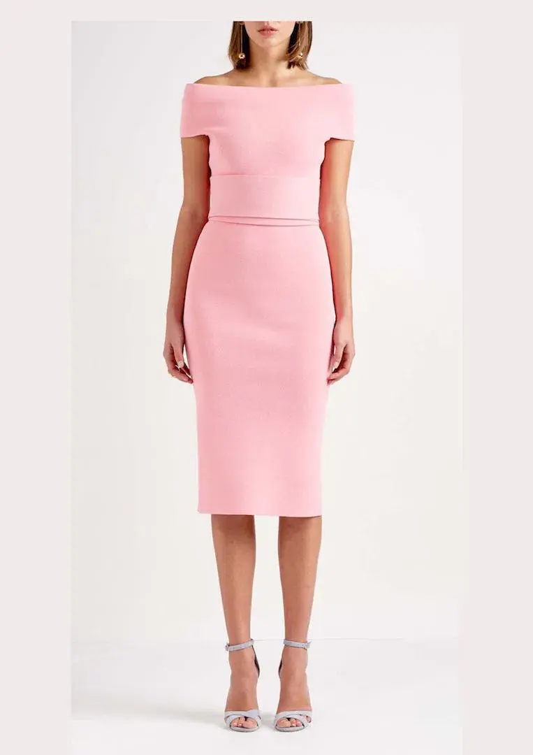 Scanlan Theodore Milano Crepe Knit Dress Pink Size 10 for rent on The Volte - main image