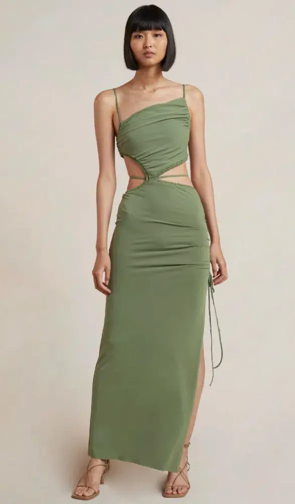 Bec & Bridge Dilkon Maxi Dress Olive Green Size 6 for rent on The Volte - main image