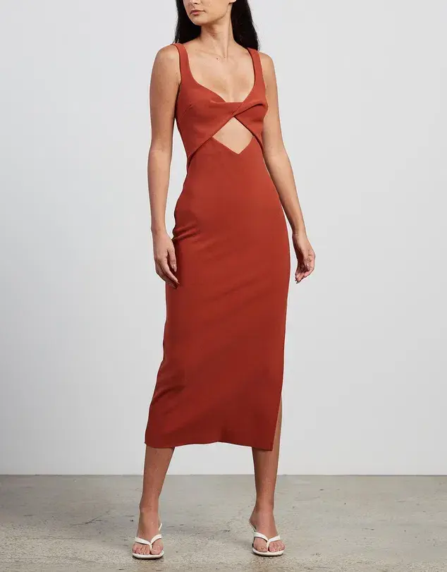 BEC + BRIDGE Joelle Midi Dress ORANGE Size AU 6 for rent on The Volte - main image
