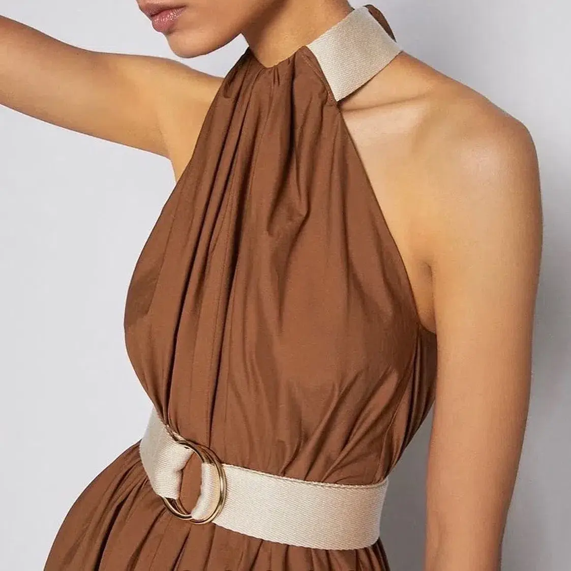 Scanlan Theodore Cotton Strapping Dress With Belt Brown Size 6 - Image 2