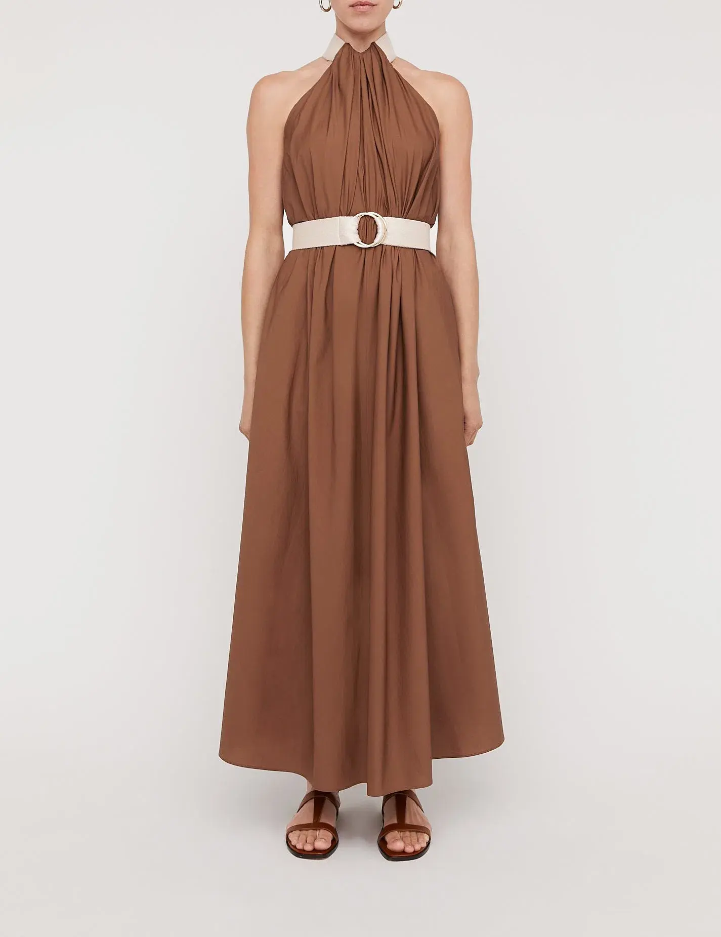 Scanlan Theodore Cotton Strapping Dress With Belt Brown Size 6 - Image 1