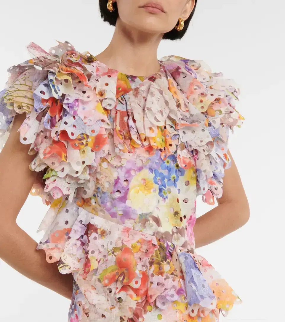 Zimmermann Prima Frilled Gown in Patchwork Floral Print Size 0 / AU 8 - Image 2