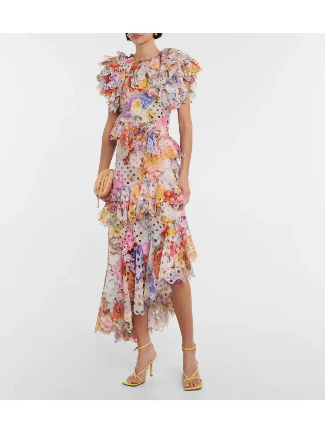 Zimmermann Prima Frilled Gown in Patchwork Floral Print Size 0 / AU 8 for rent on The Volte - main image