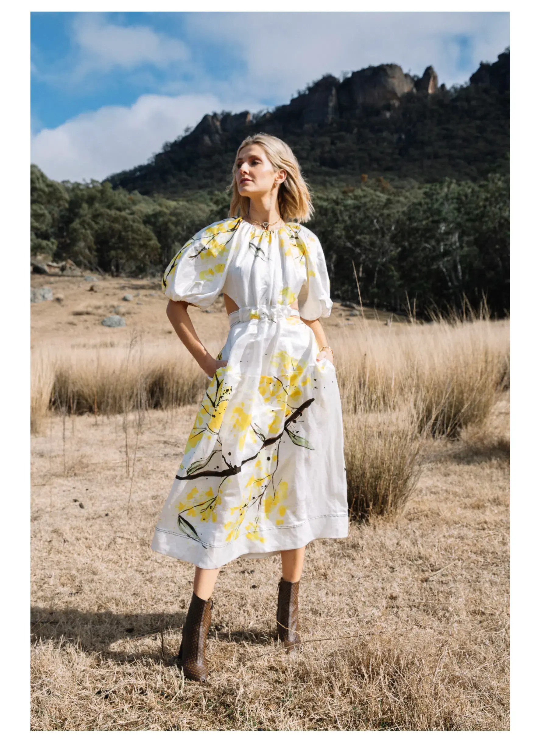 Aje Mimosa Cut-out Midi Dress In Wattle Print Size 8 - Image 2