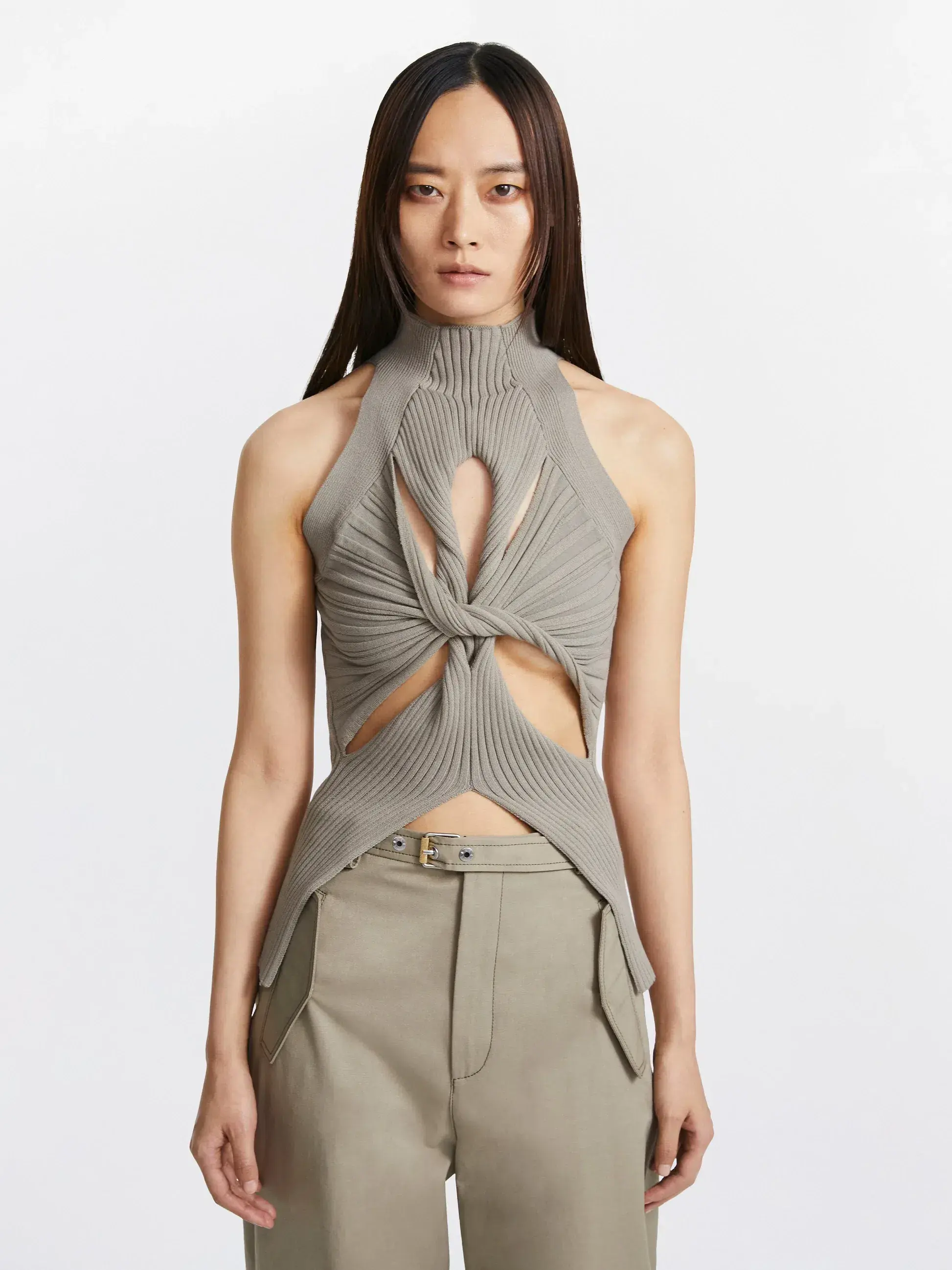 Dion Lee Muscular Twist Tank Stone Grey Size 6 - Image 1
