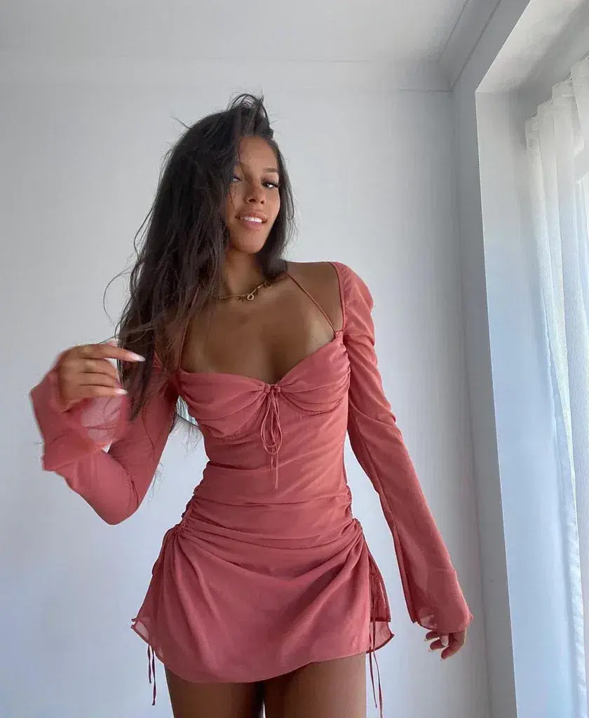 House Of CB Baby Chiffon Cutout Halter Mini Dress Pink Size 6 - Image 5