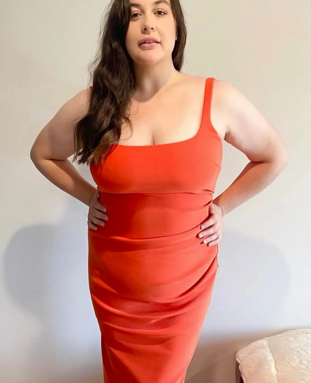 Bec & Bridge Elroy Tuck Midi Dress Flame Orange Size 16  for rent on The Volte - main image