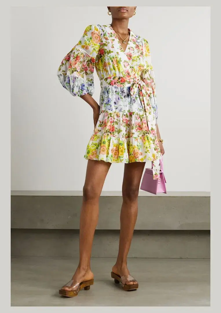 Zimmermann Net-Sustain Tiered Organic Linen Mini Wrap Dress Floral Size 1 / AU 10 - Image 1