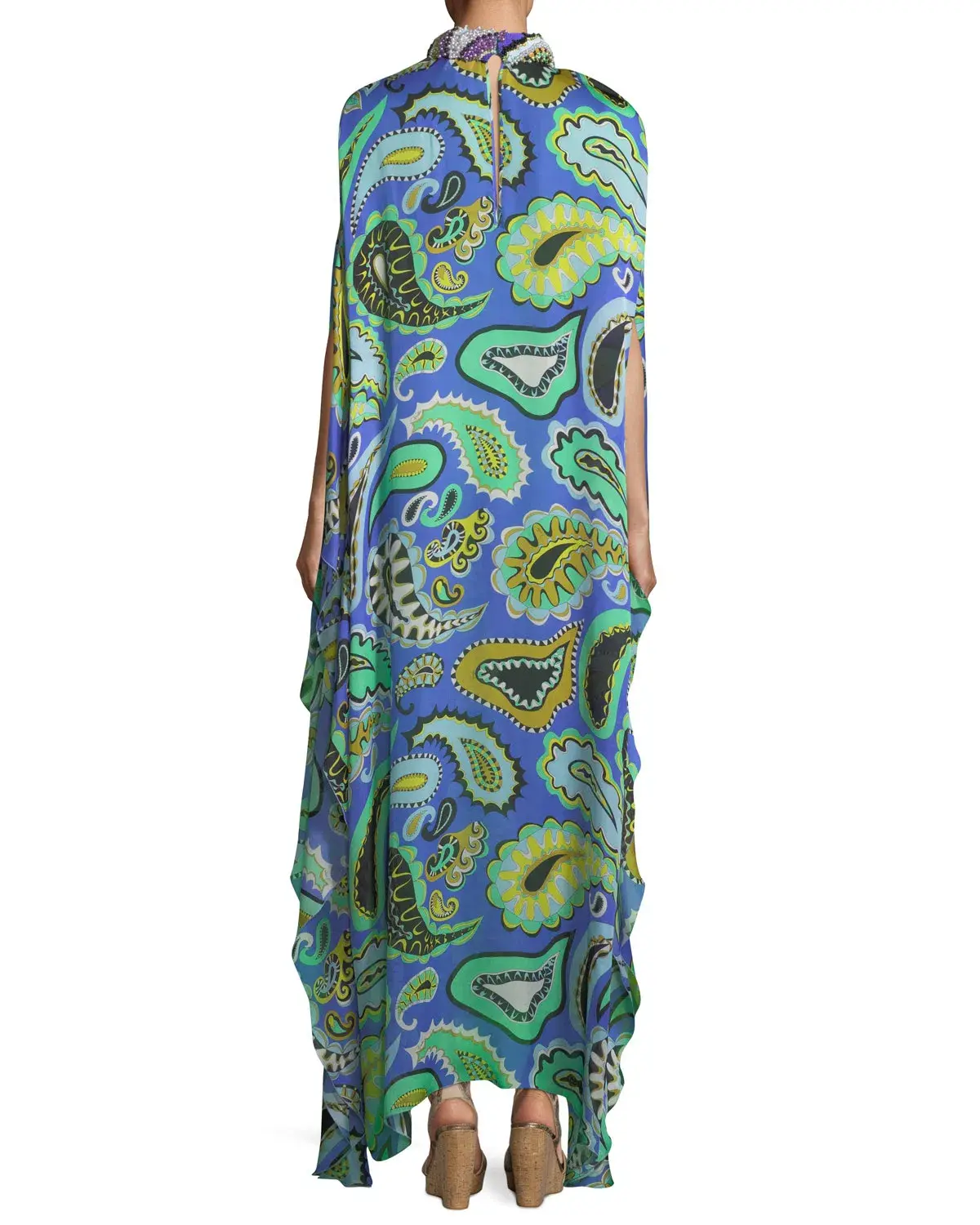Emilio Pucci Paisley-Print Beaded-Collar Long Caftan Print Size IT42 - Image 2