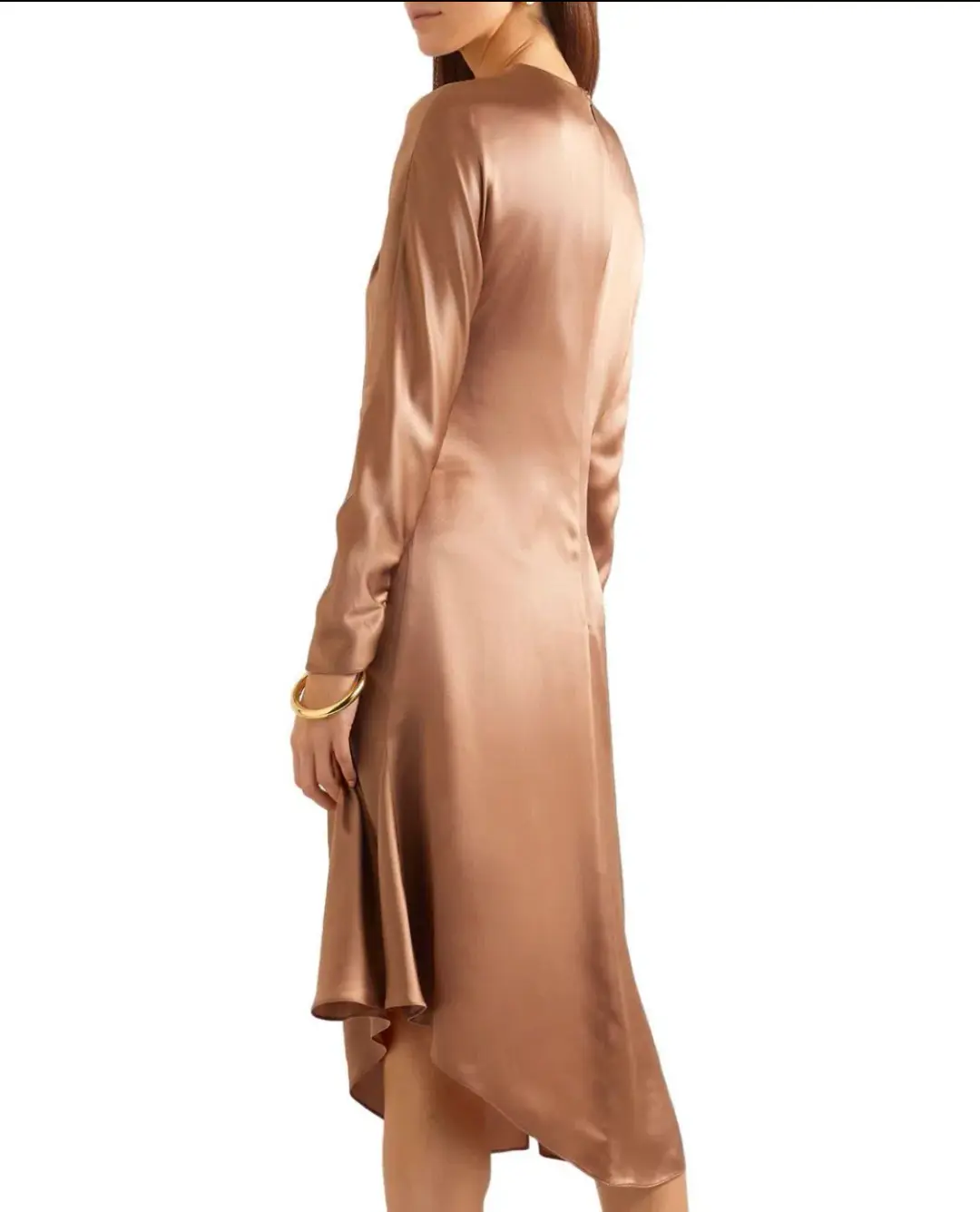 Versace Satin Midi Dress in Camel Brown Size 8 for rent on The Volte - main image