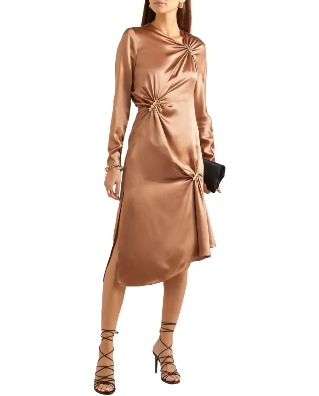 Versace Satin Midi Dress in Camel Brown Size 8 for rent on The Volte - main image