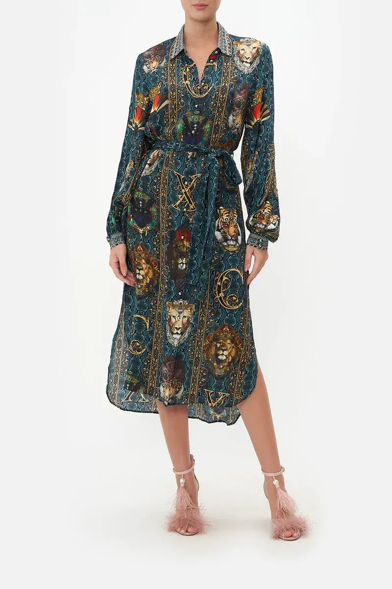 Camilla High Low Midi Shirt Dress Print Size 6 - Image 1