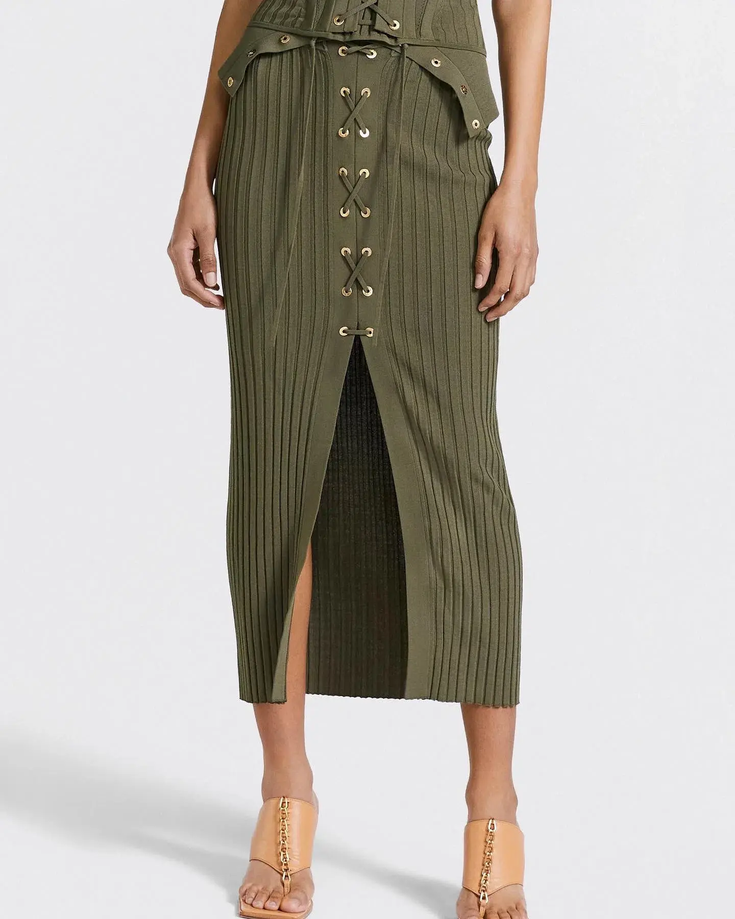 Dion Lee Lace up Eyelet Skirt Green Size 6 - Image 2