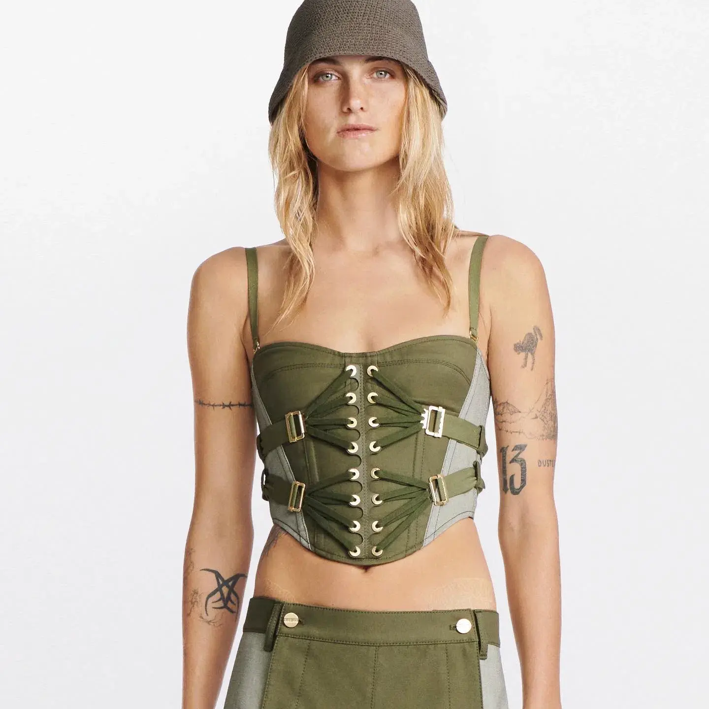 Dion Lee laced Slider Bustier Khaki Green Size 10 - Image 1