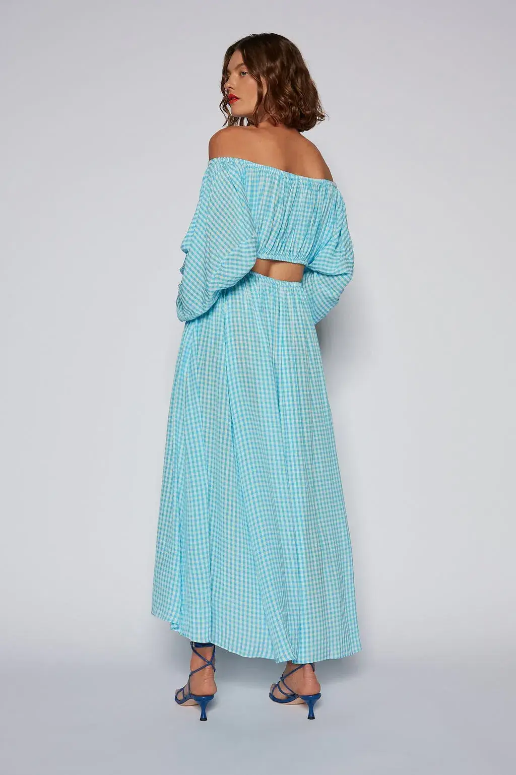 Scanlan Theodore Gingham Cutout Dress in Blue Size 8 for rent on The Volte - main image