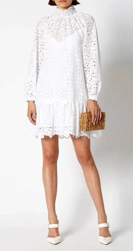 Scanlan Theodore Embroidered Cotton Mini Dress White Size 8 - Image 5