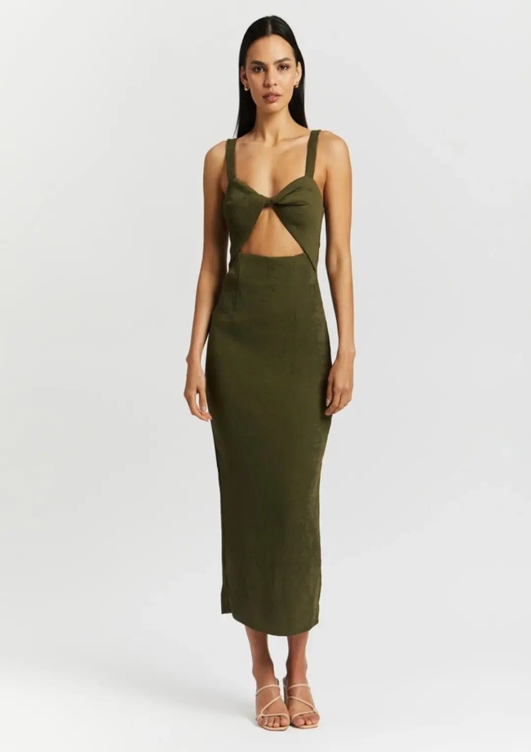 Shona Joy Simone Fitted Cut Out Dress Olive Size 8  for rent on The Volte - main image