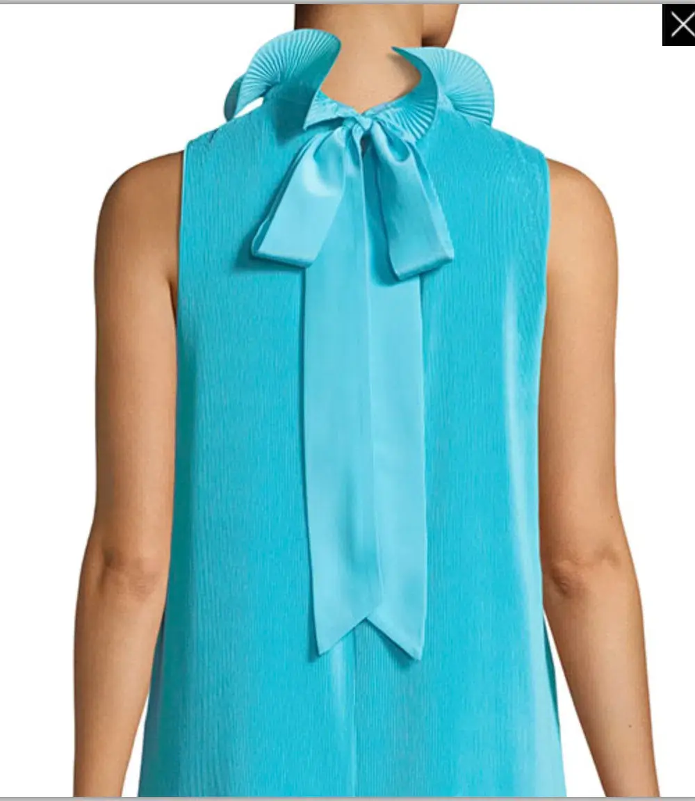 Tibi Camellia Pleated Colorblock Ruffle Dress Blue Size 4  - Image 3