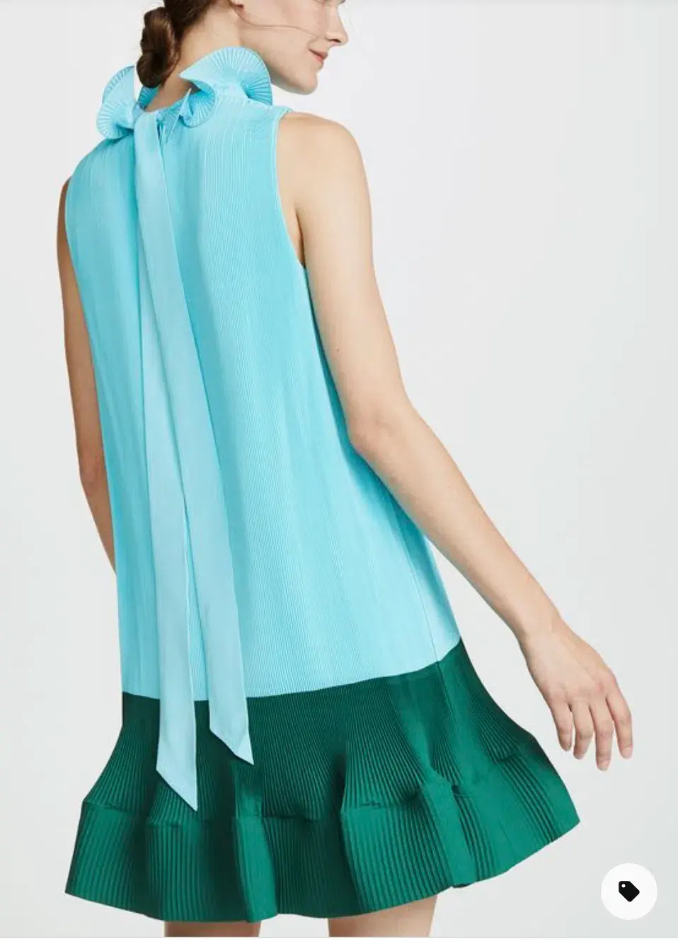 Tibi Camellia Pleated Colorblock Ruffle Dress Blue Size 4  - Image 2