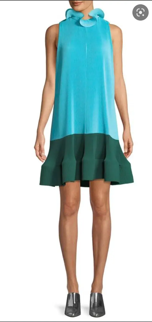 Tibi Camellia Pleated Colorblock Ruffle Dress Blue Size 4  - Image 4
