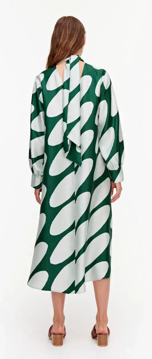 Marimekko Aatoilee Linsii Silk Dress Print  Green Size AU 6 - Image 3